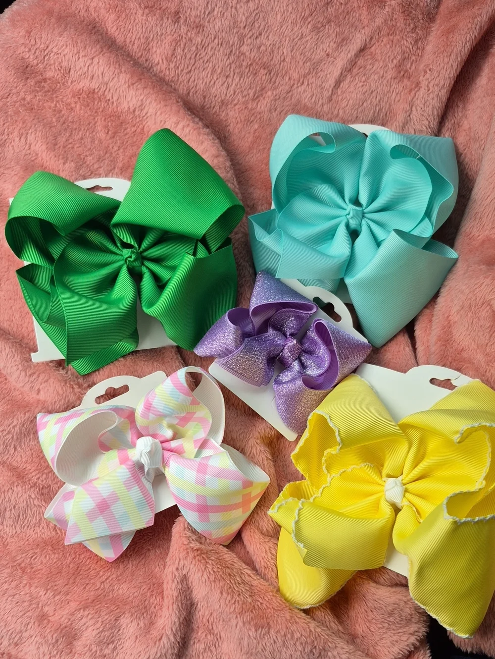 Kids Decorative Hair Bows - Green, Teal, Purple, Yellow, Pastel Plaid